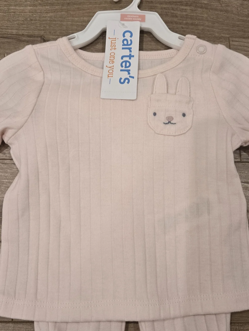 NWT Carter's Baby Pink Ribbed 2-Piece Bunny Pocket Outfit Set NB 2 sets TWIN SET